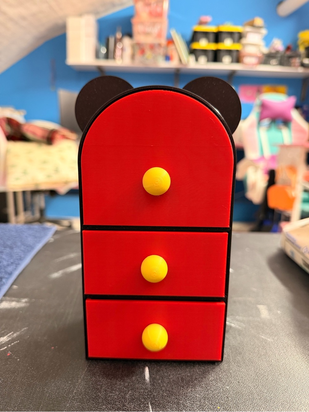 Red Toy Mini Dresser with Yellow Knobs for Kids